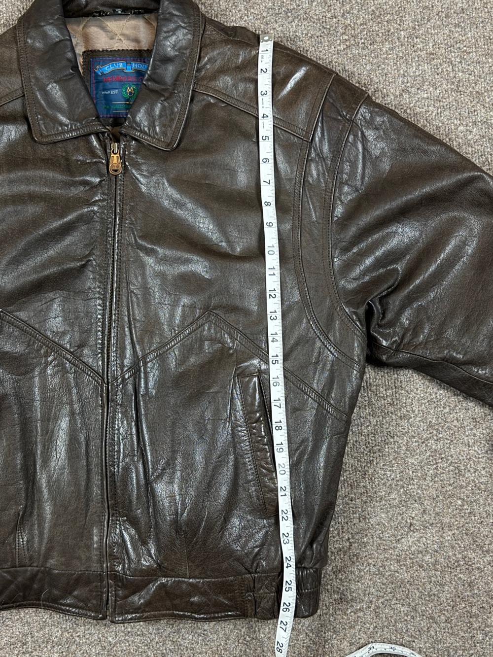 Vintage Members Only Brown Genuine Leather Zip Up Bomber Jacket Mens Size XL 90s - Picture 9 of 10